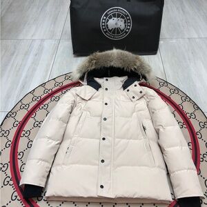 Canada Goose Cream Puffer Jacket with Fur Hood